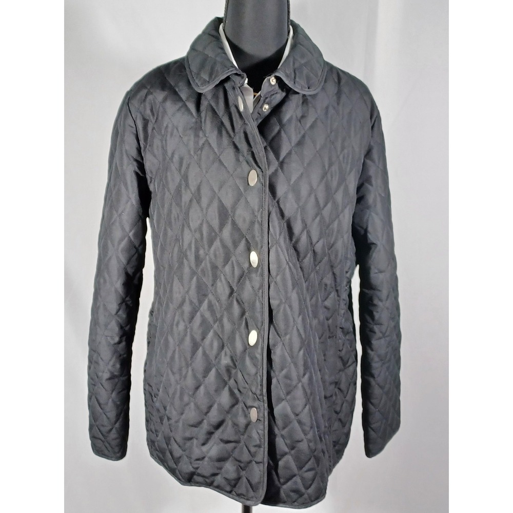 White Stag Jacket Womens Medium Black Quilted Snap Front Collared Lined Coat